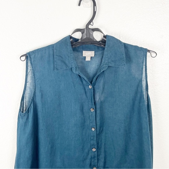 J. JILL Blue Linen Blend Sheer Sleeveless Side Wings Button Top, Size XS - Picture 7 of 8
